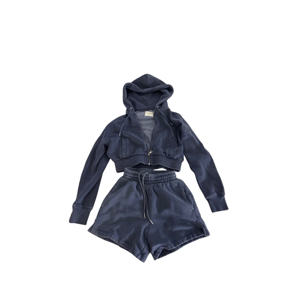 Abercrombie & Fitch Shorts and Cropped Hooding Coord Set, XS, Blueish Grey